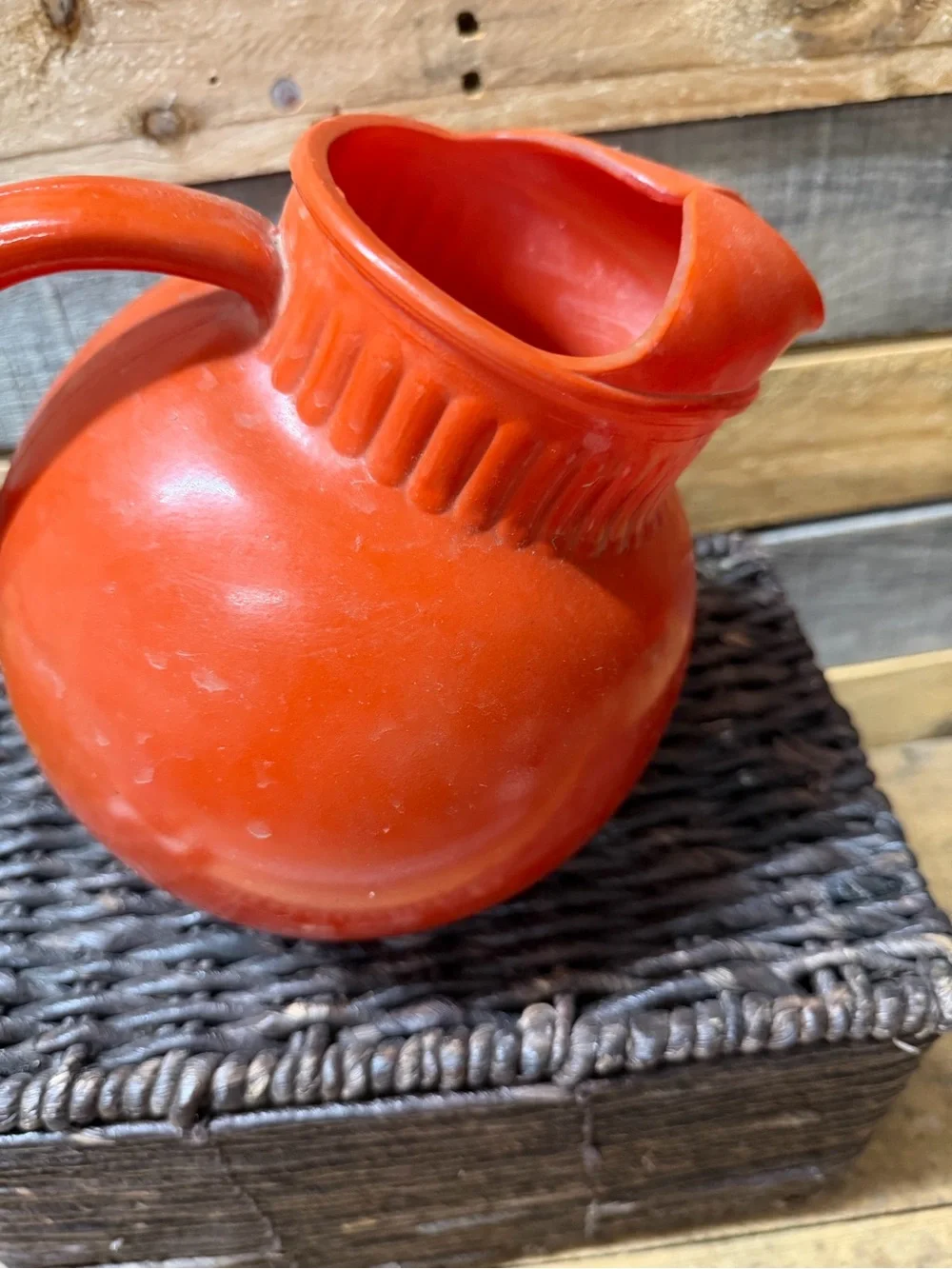 Vintage Round Bright Orange Ceramic Tilt Pitcher
